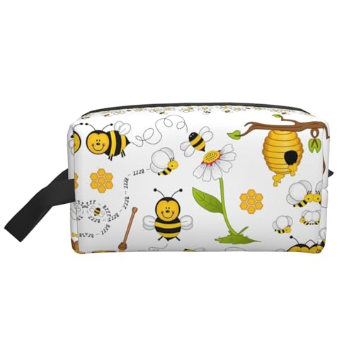 Bkdogkt Kosmetik-Organizer mit Bienen-Motiv, großes Fassungsvermögen, für Damen und Herren, tragbare Reise-Make-up-Tasche, Weiss/opulenter Garten, Einheitsgröße von Bkdogkt