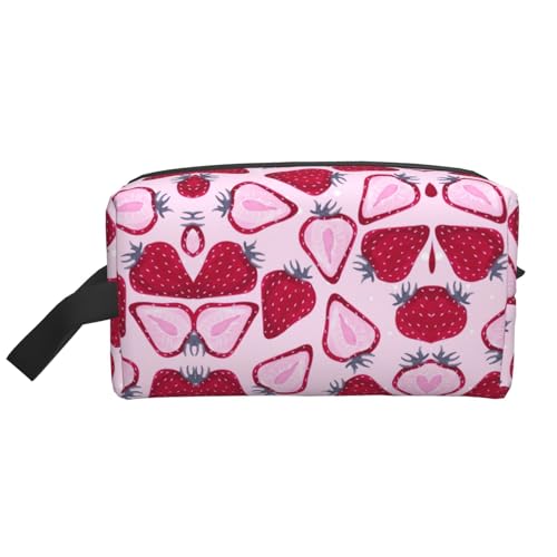 Bkdogkt Kosmetik-Organizer mit Erdbeermuster, großes Fassungsvermögen, für Damen und Herren, tragbare Reise-Make-up-Tasche, Weiss/opulenter Garten, Einheitsgröße von Bkdogkt