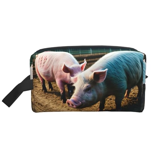 Bkdogkt Kosmetik-Organizer mit Schweinefarm-Motiv, großes Fassungsvermögen, für Damen und Herren, tragbare Reise-Make-up-Tasche, Weiss/opulenter Garten, Einheitsgröße von Bkdogkt