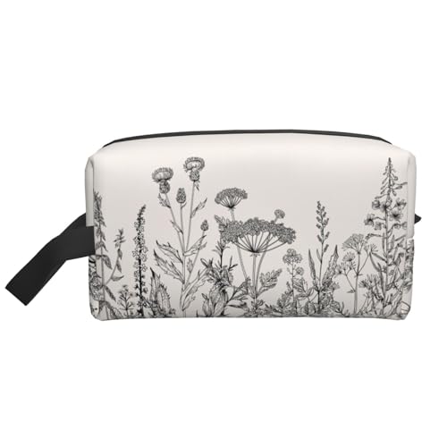 Bkdogkt Kosmetik-Organizer mit botanischem Gravurdruck, großes Fassungsvermögen, für Damen und Herren, tragbare Reise-Make-up-Tasche, Weiss/opulenter Garten, Einheitsgröße von Bkdogkt