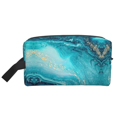 Bkdogkt Kosmetik-Organizer mit großem Fassungsvermögen, für Damen und Herren, tragbar, mit Marmor-Aufdruck, Steinblau / goldfarben, Weiss/opulenter Garten, Einheitsgröße von Bkdogkt