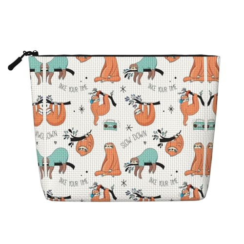 Bkdogkt Lustige, niedliche Tier-Faultier-Musik-Druck-Arbeitstasche Essentials, einlagige Make-up-Tasche, Reise-Kosmetik-Organizer, großes Fassungsvermögen, Schwarz, Einheitsgröße von Bkdogkt