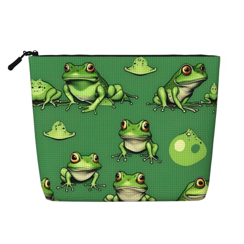 Bkdogkt Lustige Arbeitstasche mit grünen Fröschen, einlagig, Make-up-Tasche, Reise-Kosmetik-Organizer, großes Fassungsvermögen, Schwarz, Einheitsgröße von Bkdogkt