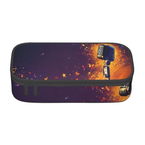 Bkdogkt Mikrofon mit Musiknoten-Druck, 21,6 x 5,1 x 9,4 cm, große Kapazität, Federmäppchen, funktionale Aufbewahrung für Büro, Reisen von Bkdogkt