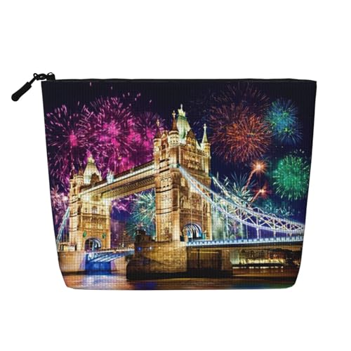 Bkdogkt Night London Tower Bridge Druck-Arbeitstasche, Essentials, einlagige Make-up-Tasche, Reise-Kosmetik-Organizer, großes Fassungsvermögen, Schwarz, Einheitsgröße von Bkdogkt