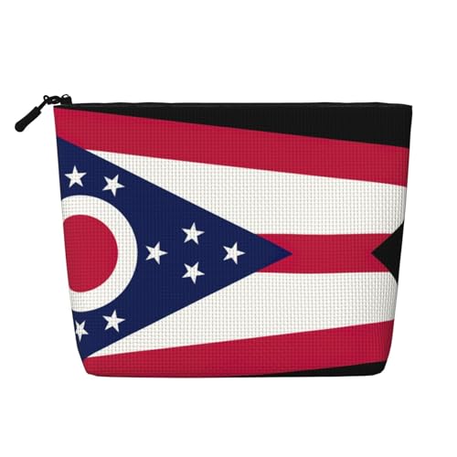 Bkdogkt Ohio Arbeitstasche mit Staatsflaggen-Druck, einlagig, Make-up-Tasche, Reise-Kosmetik-Organizer, großes Fassungsvermögen, Schwarz, Einheitsgröße von Bkdogkt