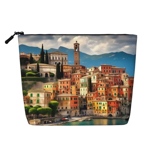 Bkdogkt Schöne Arbeitstasche mit Italien-Druck, einlagig, Make-up-Tasche, Reise-Kosmetik-Organizer, großes Fassungsvermögen, Schwarz, Einheitsgröße von Bkdogkt