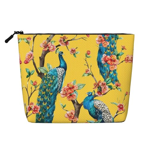 Bkdogkt Schöne Arbeitstasche mit Pfauen-Aufdruck, einlagig, Make-up-Tasche, Reise-Kosmetik-Organizer, großes Fassungsvermögen, Schwarz, Einheitsgröße von Bkdogkt