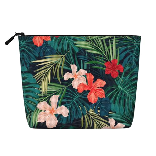 Bkdogkt Sommer-Arbeitstasche mit hawaiianischem Druck, einlagig, Make-up-Tasche, Reise-Kosmetik-Organizer, großes Fassungsvermögen, Schwarz, Einheitsgröße von Bkdogkt