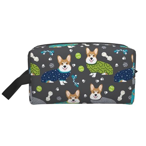 Bkdogkt Tragen Sie Kleidung Corgi Hunde Print Große Kapazität Kosmetik Organizer für Damen und Herren Tragbare Reise Make-up Tasche, Weiss/opulenter Garten, Einheitsgröße von Bkdogkt
