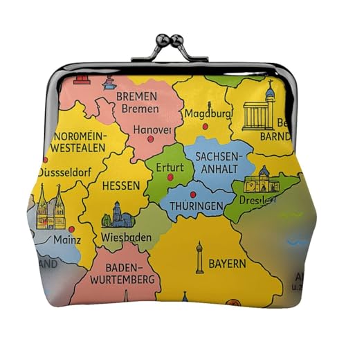Deutschlandkarte mit buntem Druck, vielseitige Münzbörse, exquisite Mini-Geldbörse, niedliches Kleingeldfach für jeden Anlass von Bkdogkt