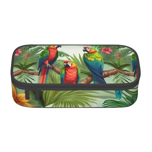 Federmäppchen mit Papageienvögeln und tropischem Baum, 21,6 x 5,1 x 9,4 cm, großes Fassungsvermögen, funktionale Aufbewahrung für Büro, Reisen von Bkdogkt