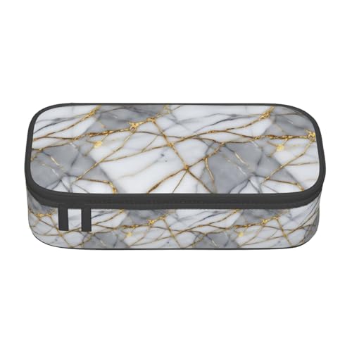 Federmäppchen mit großem Fassungsvermögen, 21,6 x 5,1 x 9,4 cm, Marmor-Druck, goldfarben von Bkdogkt
