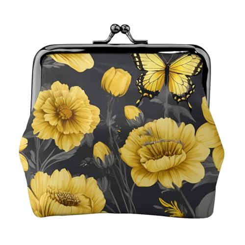 Gelbe Blumen und Schmetterlinge, vielseitige Münzbörse, exquisite Mini-Geldbörse, niedlicher Kleingeldbeutel für jeden Anlass von Bkdogkt