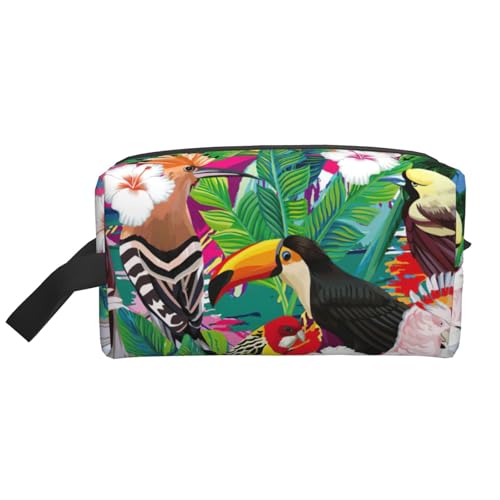 Kosmetik-Organizer mit tropischen Vögeln und Pflanzenblättern, großes Fassungsvermögen, für Damen und Herren, tragbare Reise-Make-up-Tasche, Weiss/opulenter Garten, Einheitsgröße von Bkdogkt