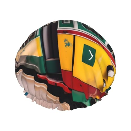 Lissabon Tram Muster Druck Badehaarkappe Doppellagige Duschhaube für Damen und Herren Wiederverwendbar Leicht Weich von Bkdogkt