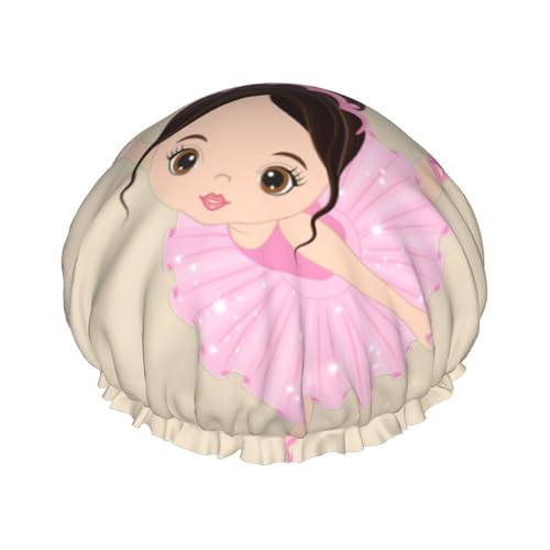 Little Ballerina Dancing Girl Print Badehaube Doppelschicht Duschhaube für Damen und Herren wiederverwendbar leicht weich von Bkdogkt