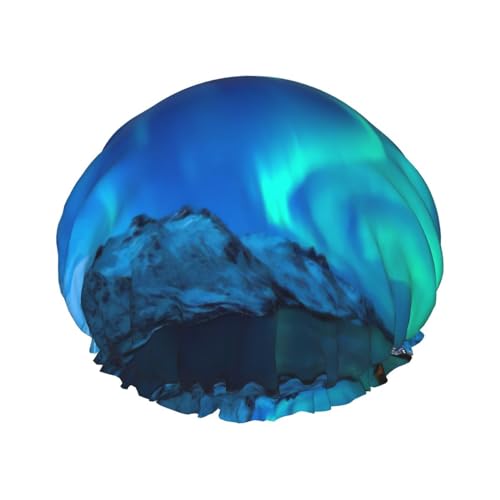 Northern Lights Print Bath Hair Cap Double Layer Shower Cap For Women And Men Reusable Lightweight Soft von Bkdogkt