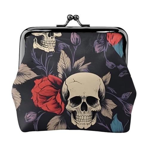 Vielseitige Münzbörse mit Totenkopf- und Blumendruck, exquisite Mini-Geldbörse, niedliches Kleingeldfach für jeden Anlass von Bkdogkt