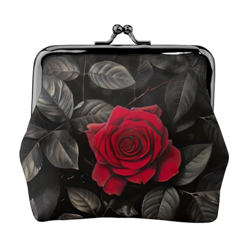 Vielseitige Münzbörse mit roten Rosen und schwarzen Blättern, exquisite Mini-Geldbörse, niedliches Kleingeldfach für jeden Anlass Vielseitige Münzbörse mit roten Rosen und schwarzen Blättern, exquisite Mini-Geldbörse, niedliches Kleingeldfach für jeden Anlass von Bkdogkt