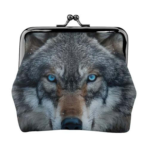 Vielseitige Münzgeldbörse mit blauen Augen, Wolfsdruck, exquisite Mini-Geldbörse, niedliches Kleingeldfach für jeden Anlass von Bkdogkt