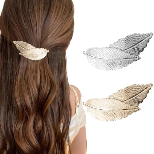 Bkemkri 2 Stück Französische Vintage Blatt Haarspange Barrette Silber Metall Haarspange Legierung Blatt Haarspange Clip Minimalistisch Blatt Clip Barrette Haarzubehör für Frauen und Mädchen (2 Farben) von Bkemkri