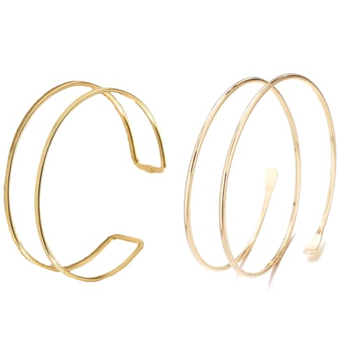 Bkemkri 2 Stück Minimalistische Armmanschette, Boho Offene Armband, Elegante Manschette Verstellbar Zarter Geschichteter, Runde Armreifen, Stapelbare Geometrische Schmuckstücke für Frauen und Männer von Bkemkri