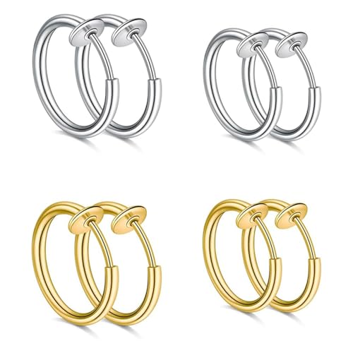 Bkemkri 4 Paar Edelstahl-Ohrclips, Gefälschte Nasenringe Creolen Fake Nasen Lippe Septum Ohrring, 8mm 10mm Ohrring Reifen Einziehbarer Nasenring Clip, Non Piercing Schmuck für Männer & Frauen Bkemkri 4 Paar Edelstahl-Ohrclips, Gefälschte Nasenringe Creolen Fake Nasen Lippe Septum Ohrring, 8mm 10mm Ohrring Reifen Einziehbarer Nasenring Clip, Non Piercing Schmuck für Männer & Frauen von Bkemkri