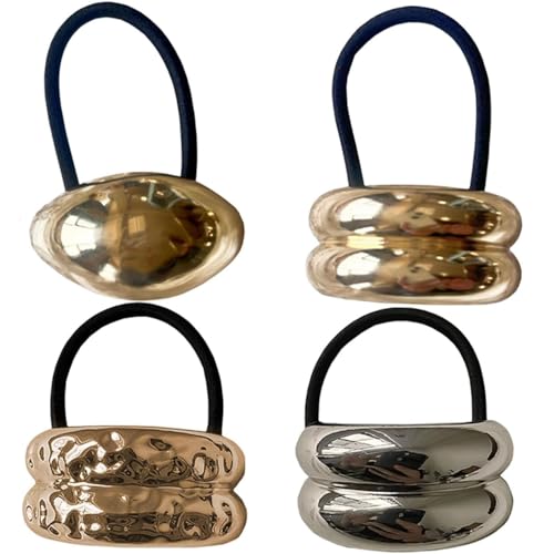 Bkemkri 4 Stück Metal Hair Ties, Geometrische Goldene Scrunchies Haargummi Halter, Pferdeschwanzhalter Aus Metall, Pferdeschwanzhalter Elastische Haargummis für Frauen, Metall Haarmanschetten von Bkemkri