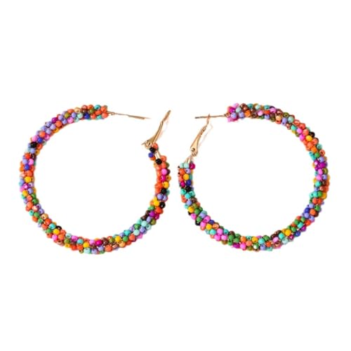 Bkemkri Böhmische bunte Vintage Perlen Ohrringe, Frau Modische Perlen Ohrringe Böhmische Ohrbügel Harz Runder Kreis Ohrringe Bunt Hoop Anhänger Übertrieben Ohrring Hoop Dangle Ohrstecker für Mädchen von Bkemkri