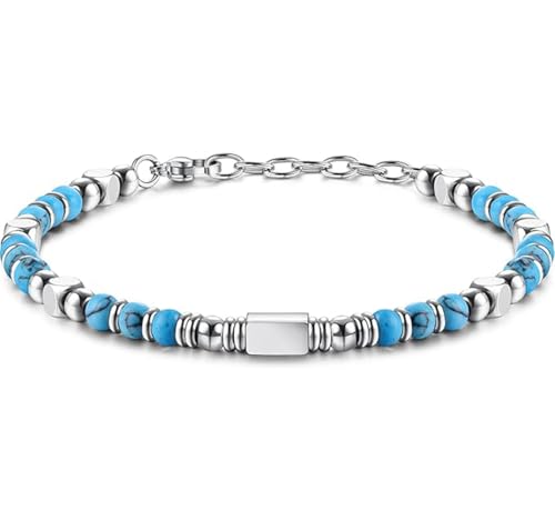 Bkemkri Boho Armband Damen, Natürliches Steine Armbänder, Armband Geschenke für Mädchen Damen Edelstein Perlenarmband, Damenarmband aus Edelstahl oder Halbedelstein für Party Weihnachten Geburtstag von Bkemkri