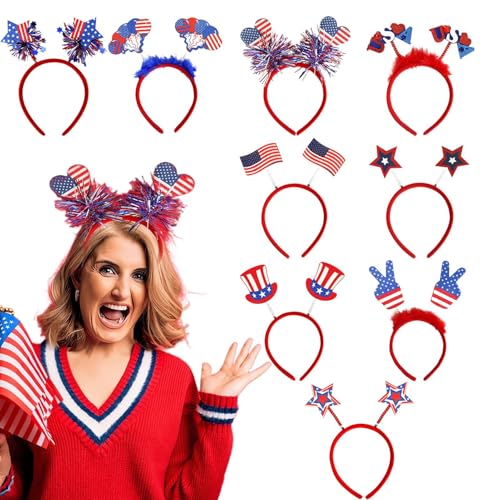 Bkljkf Patriotischer Stirnband, patriotischer Kopf Boppers,Patriotisches Stirnband - 9x Memorial Day Independence Day Accessoires für Paraden, Grill, Veranstaltungen, Kostüme und Feierlichkeiten von Bkljkf