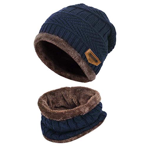 Beanie Strickmütze und Schal Fleecefutter Wintermütze Herren Damen Warmem Winter Mütze Schal Set für drinnen und Draussen Sport von Bkrdty