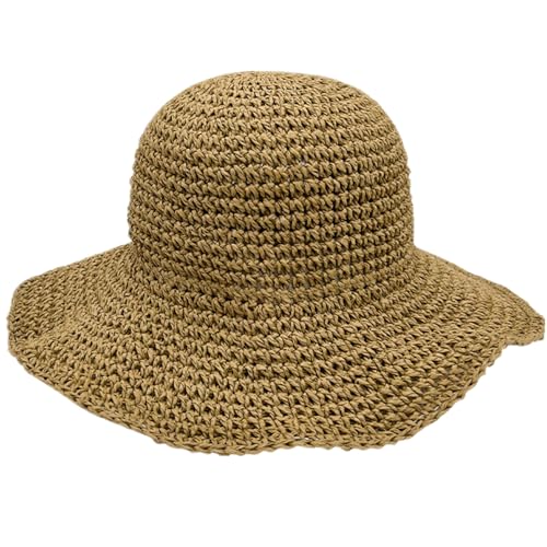 Bkrdty Strohhut Faltbar Stroh Sommerhut Damen Sonnenhut Atmungsaktiv Sommerhut Strand-Kopfbedeckung für Wandern Camping Reisen von Bkrdty