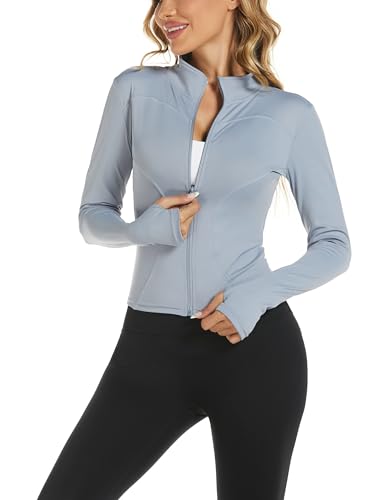 Bkul Laufjacke Damen Atmungsaktive Sportjacke Langarm Running-Jacken Yoga Fitness Sportjacke mit Reißverschluss Trainingsjacke (DE/NL/SE/PL, Alphanumerisch, S, Regular, Regular, Blau Plüsch) von Bkul