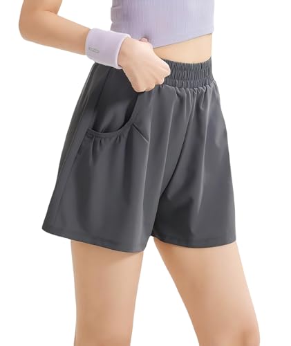 Bkul Kurze Hosen Damen Sommer 2 in 1 Shorts Kurze Sporthose Laufshorts, Trainingshose Women Hosen Kurz Laufhose für Yoga,Joggen, Gym (DE/NL/SE/PL, Alphanumerisch, XL, Regular, Regular, Grau) von Bkul