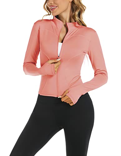 Bkul Laufjacke Damen Atmungsaktive Sportjacke Langarm Running-Jacken Yoga Fitness Sportjacke mit Reißverschluss Trainingsjacke (DE/NL/SE/PL, Alphanumerisch, L, Regular, Regular, #2 Rosa) von Bkul