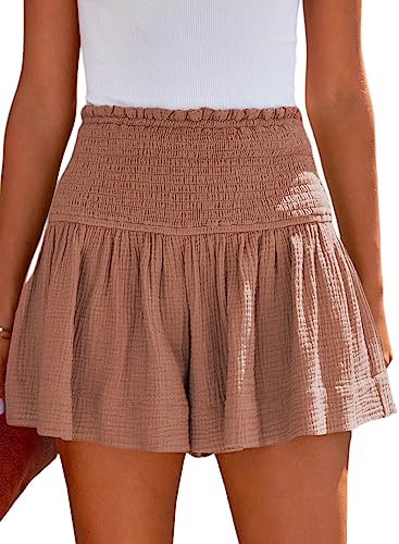 Bkul Shorts Damen Sommer - Kurze Hose Damen High Waist Kurz Running Elegant Strandshorts, Casual Sommershort Hotpants (DE/NL/SE/PL, Alphanumerisch, XL, Regular, Regular, Khaki) von Bkul
