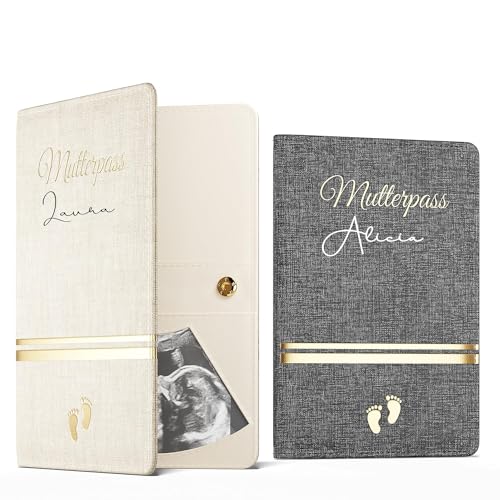 Bl4ckPrint - Mutterpasshülle aus Kunstleder Personalisiert Name Organizer für Impfpass Mutterpass Ultraschallbilder viele Fächern Deutscher Österreichischer Mutterpass Geschenk für Schwangere (Creme) von Bl4ckPrint