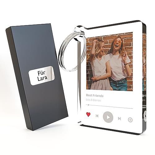 Bl4ckPrint - Spotify ähnlich Schlüsselanhänger Personalisiert mit Foto und Wunschtext wahlweise mit Geschenkbox Acrylglas Personalisiertes Geschenk Fotogeschenk von Bl4ckPrint