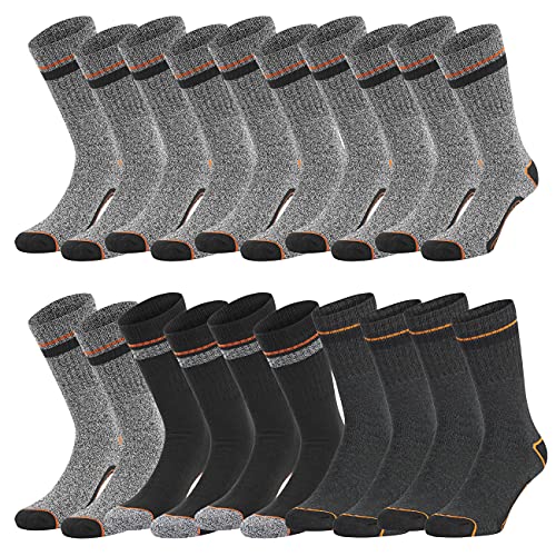 Black+Decker Crew Work Socks Unisex Herren Damen Arbeitssocken Regular Socken 10er Pack 39-42 43-46 47-49 50-52 Baumwolle Schwarz Grau Wadenlang, Größe:39-42, Farbe:Farbmix 1 von Black+Decker