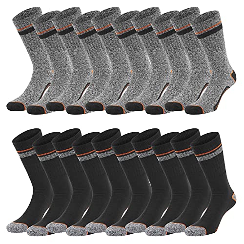 Black+Decker Crew Work Socks Unisex Herren Damen Arbeitssocken Regular Socken 10er Pack 39-42 43-46 47-49 50-52 Baumwolle Schwarz Grau Wadenlang, Größe:39-42, Farbe:Farbmix 2 von Black+Decker