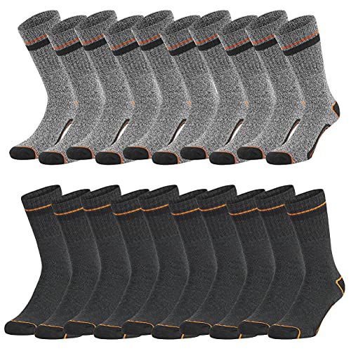 Black+Decker Crew Work Socks Unisex Herren Damen Arbeitssocken Regular Socken 10er Pack 39-42 43-46 47-49 50-52 Baumwolle Schwarz Grau Wadenlang, Größe:39-42, Farbe:Farbmix 3 von Black+Decker