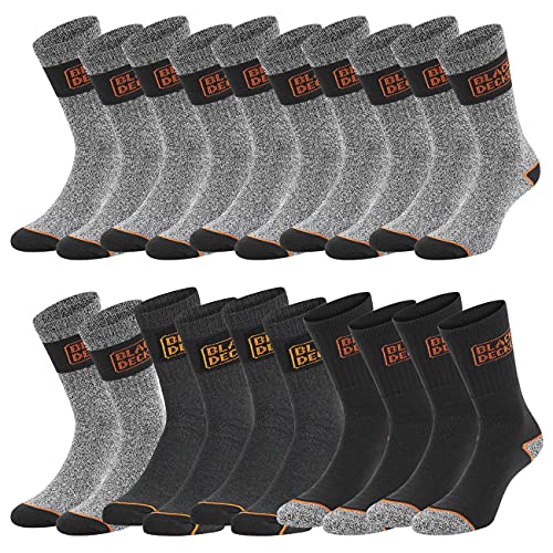 Black+Decker Crew Work Socks Unisex Herren Damen Arbeitssocken Regular Socken 10er Pack 39-42 43-46 47-49 50-52 Baumwolle Schwarz Grau Wadenlang, Größe:39-42, Farbe:Farbmix 5 von Black+Decker