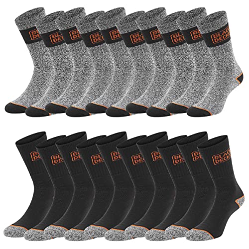 Black+Decker Crew Work Socks Unisex Herren Damen Arbeitssocken Regular Socken 10er Pack 39-42 43-46 47-49 50-52 Baumwolle Schwarz Grau Wadenlang, Größe:39-42, Farbe:Farbmix 6 von Black+Decker