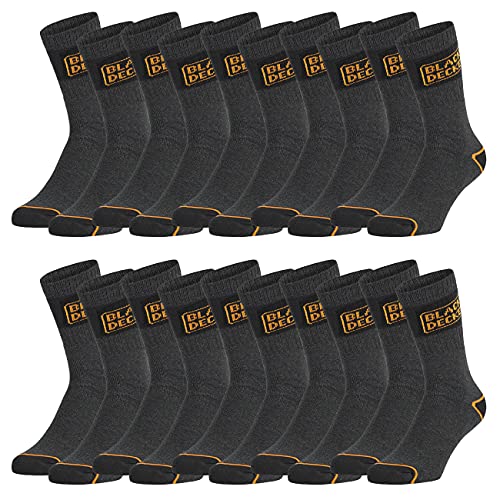 Black+Decker Crew Work Socks Unisex Herren Damen Arbeitssocken Regular Socken 10er Pack 39-42 43-46 47-49 50-52 Baumwolle Schwarz Grau Wadenlang, Größe:39-42, Farbe:Grey (TEKF) von Black+Decker