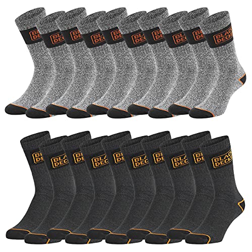 Black+Decker Crew Work Socks Unisex Herren Damen Arbeitssocken Regular Socken 10er Pack 39-42 43-46 47-49 50-52 Baumwolle Schwarz Grau Wadenlang, Größe:43-46, Farbe:Farbmix 7 von Black+Decker