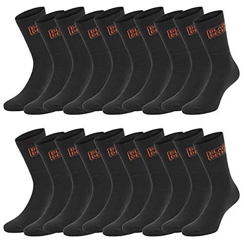 Black+Decker Crew Work Socks Unisex Herren Damen Arbeitssocken Regular Socken 10er Pack 39-42 43-46 47-49 50-52 Baumwolle Schwarz Grau Wadenlang, Größe:47-49, Farbe:Black (TEKL) von Black+Decker