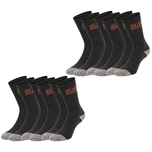 Black+Decker Herren Damen Unisex Sport Freizeit Socken Essential Crew Baumwolle Black Grey Melange 6er, Größe:43-46, Packgröße:6er Pack, Farbauswahl:6 Paar Black von Black+Decker