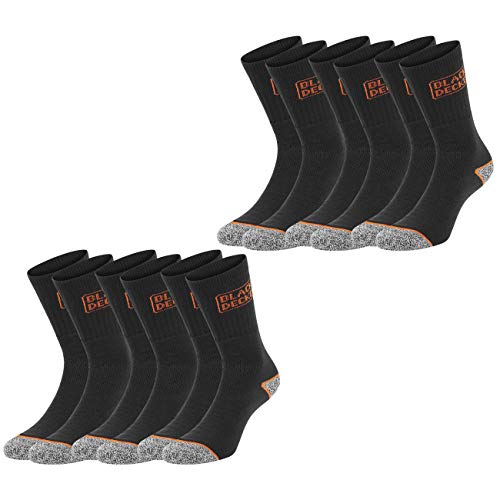 BLACK+DECKER Herren Damen Unisex Sport Freizeit Socken Essential Crew Baumwolle Black Grey Melange 6er, Größe:43-46, Packgröße:6er Pack, Farbauswahl:6 Paar Black von BLACK+DECKER